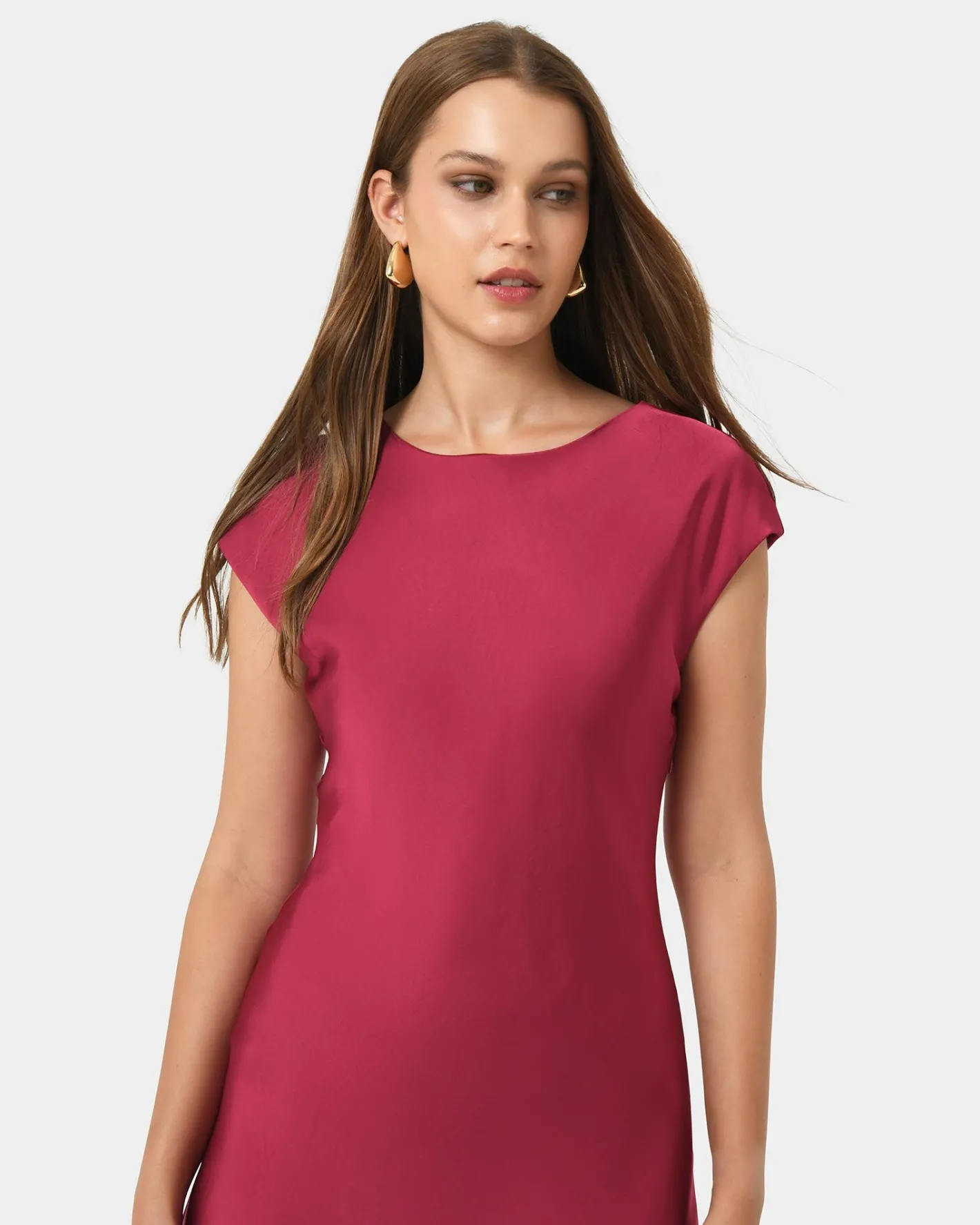Forcast Dulce Satin Midi Dress Burgundy Best