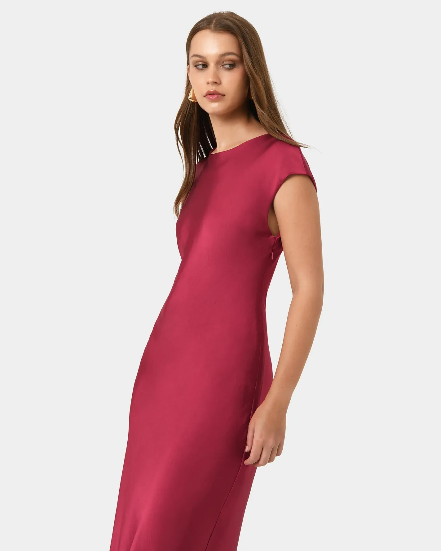 Forcast Dulce Satin Midi Dress Burgundy Best