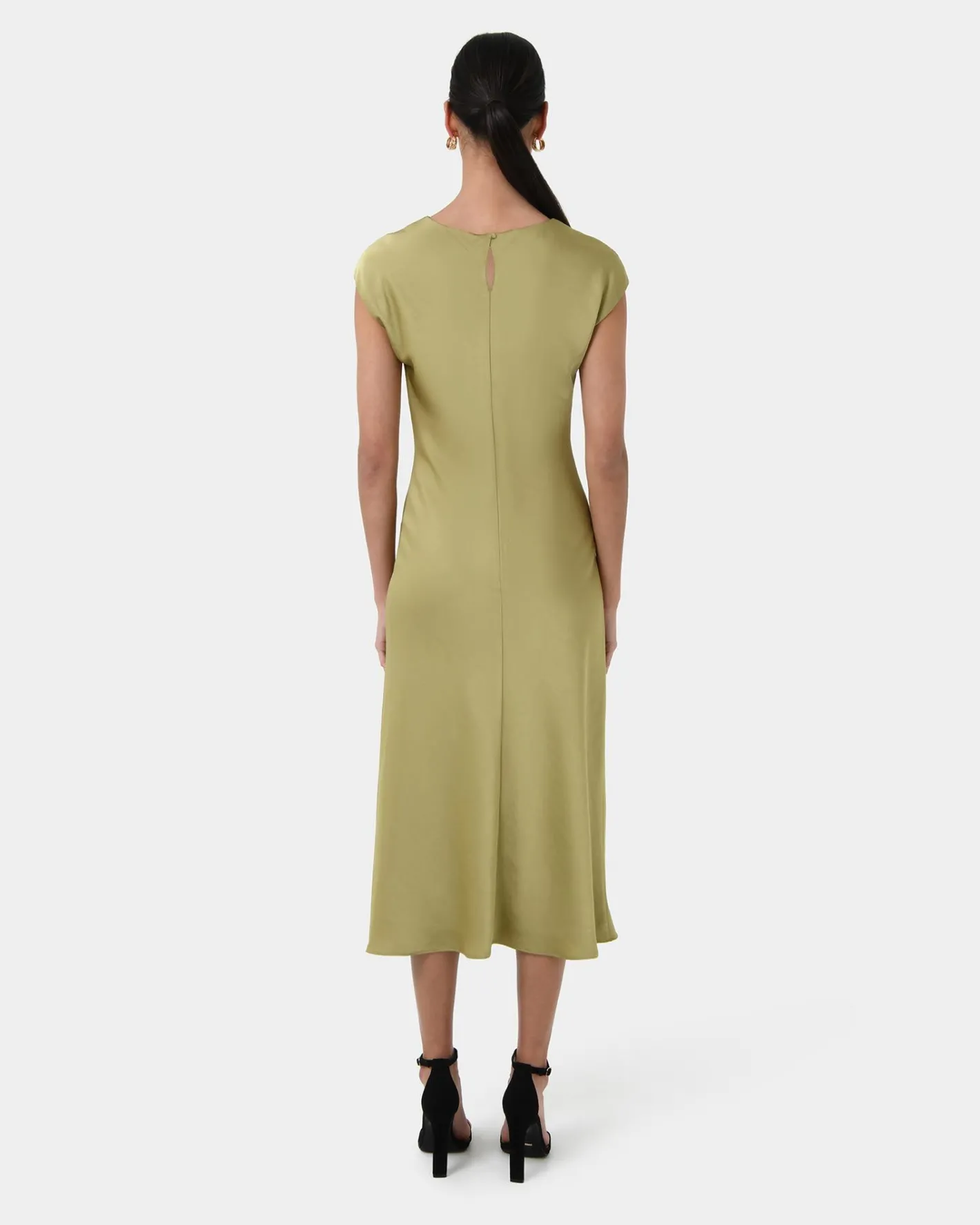 Forcast Dulce Satin Midi Dress Olive