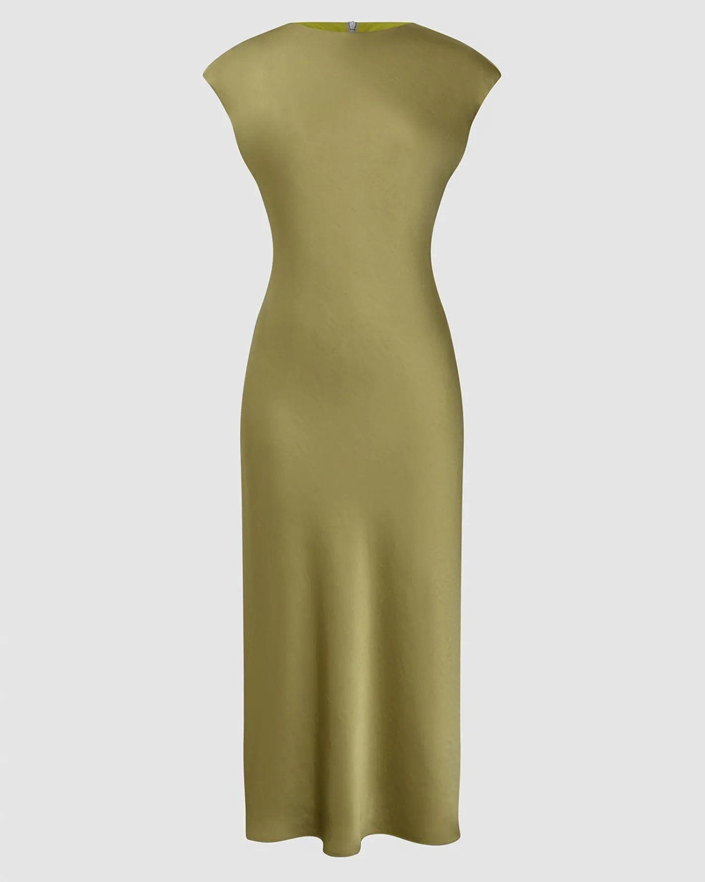 Forcast Dulce Satin Midi Dress Olive