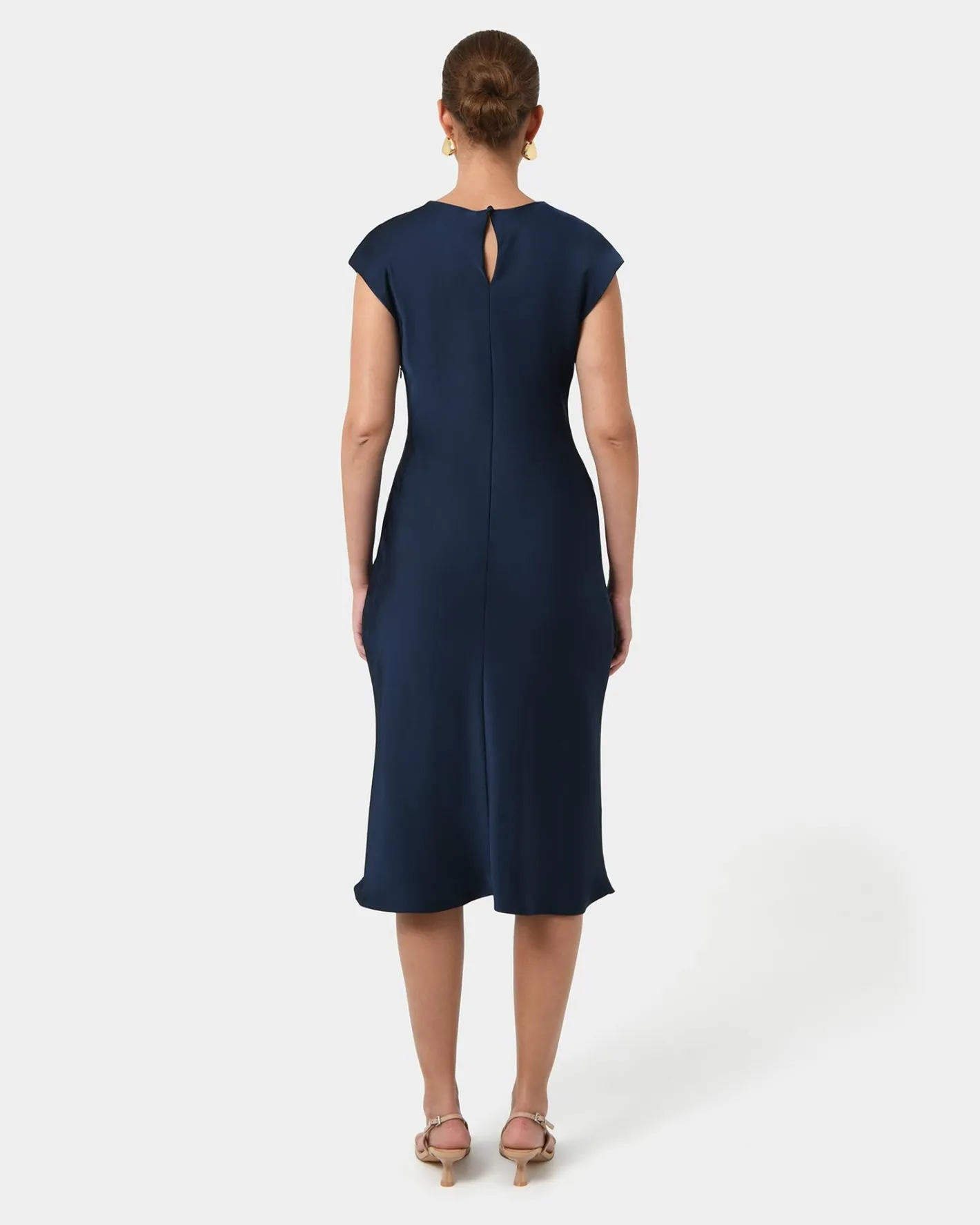 Forcast Dulce Satin Midi Dress Navy Outlet