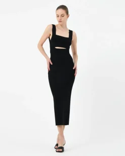 Forcast Elia Cutout Knit Dress Black Clearance