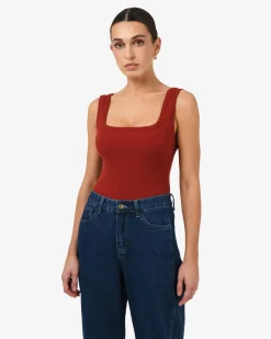 Forcast Ella Square Neck Rib Knit Clay Discount
