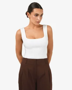 Forcast Ella Square Neck Rib Knit Ivory New