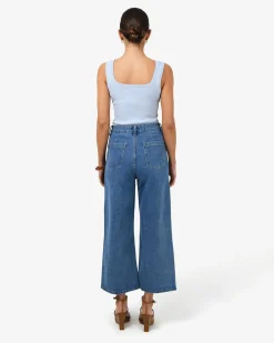 Forcast Ella Square Neck Rib Knit Sky Blue Outlet