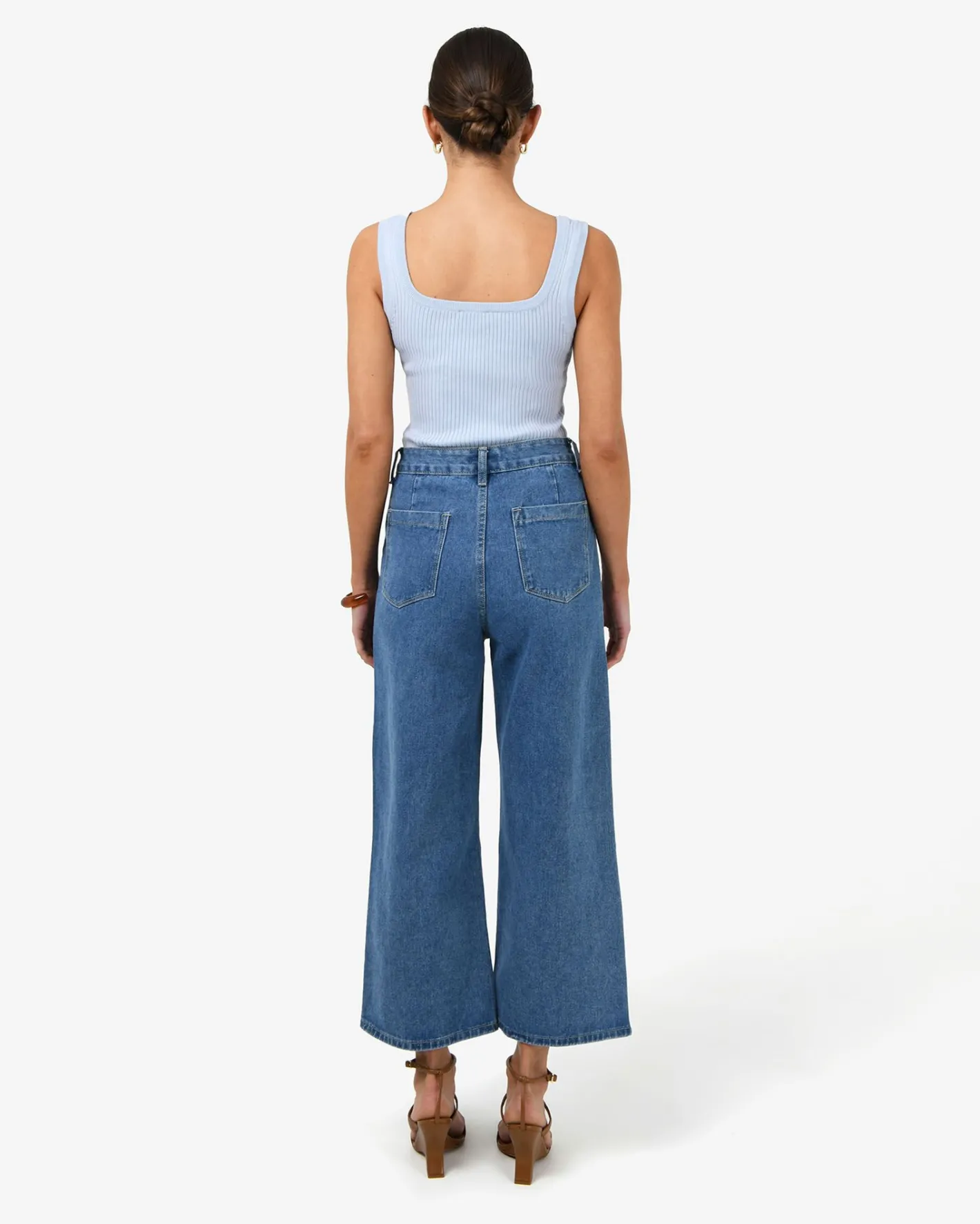 Forcast Ella Square Neck Rib Knit Sky Blue Outlet