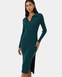 Forcast Elliot Collared Knit Dress Teal Hot