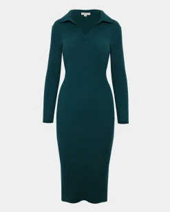 Forcast Elliot Collared Knit Dress Teal Hot