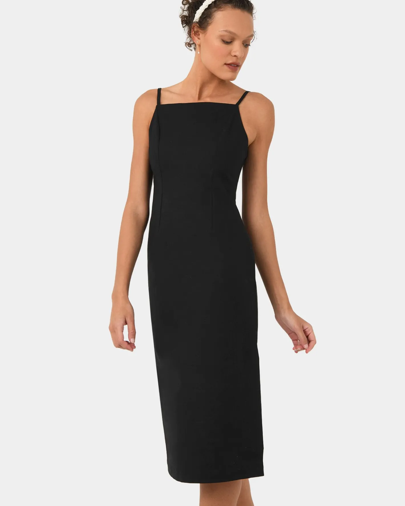 Forcast Emiko Fitted Slip Dress Black New