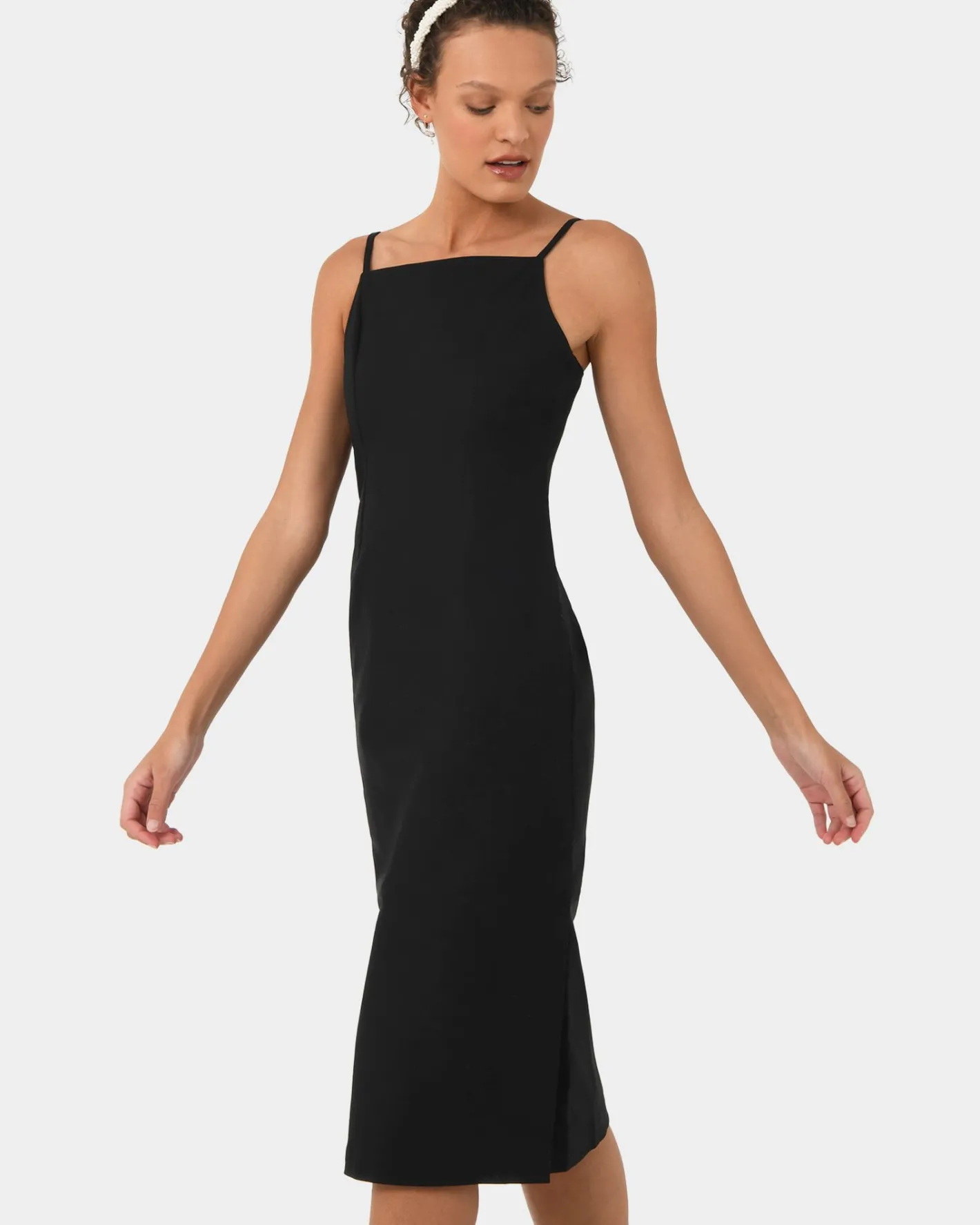 Forcast Emiko Fitted Slip Dress Black New
