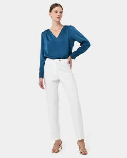 Forcast Ester Slim Leg Trousers Ivory New