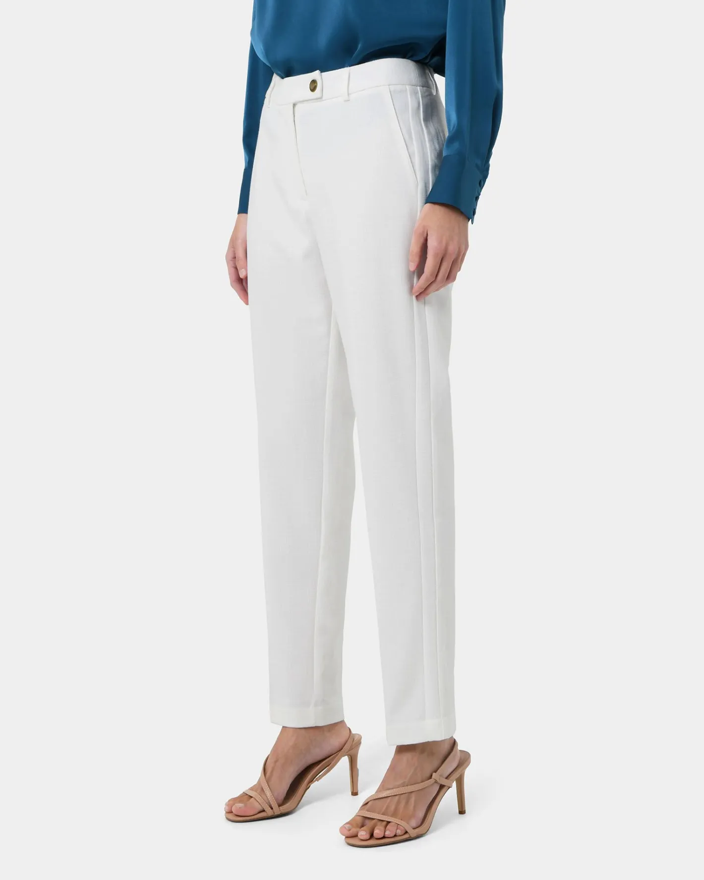 Forcast Ester Slim Leg Trousers Ivory New