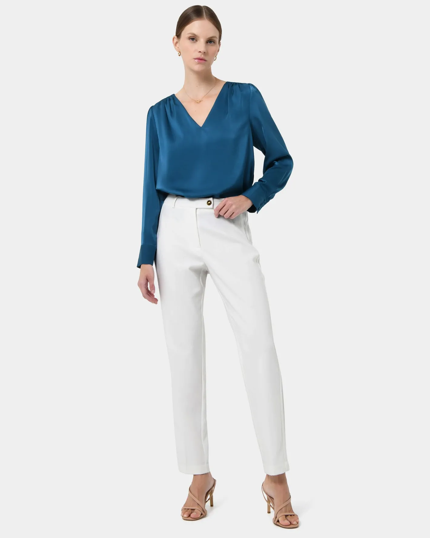 Forcast Ester Slim Leg Trousers Ivory New