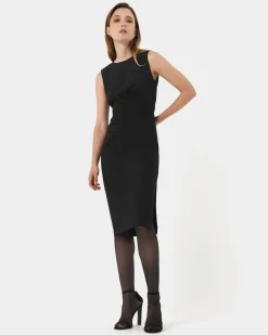 Forcast Faith Side Pleated Midi Dress Black Clearance