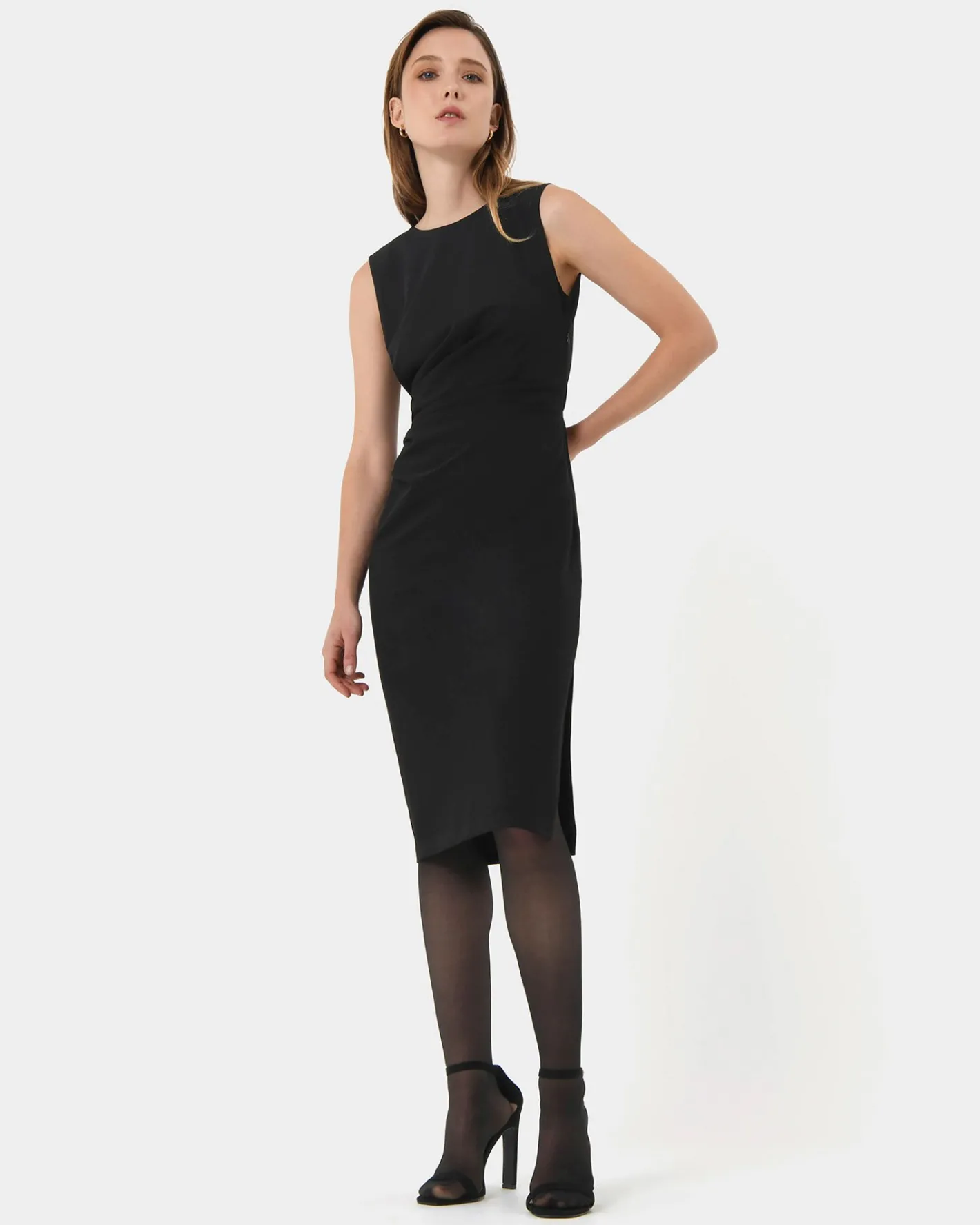 Forcast Faith Side Pleated Midi Dress Black Clearance