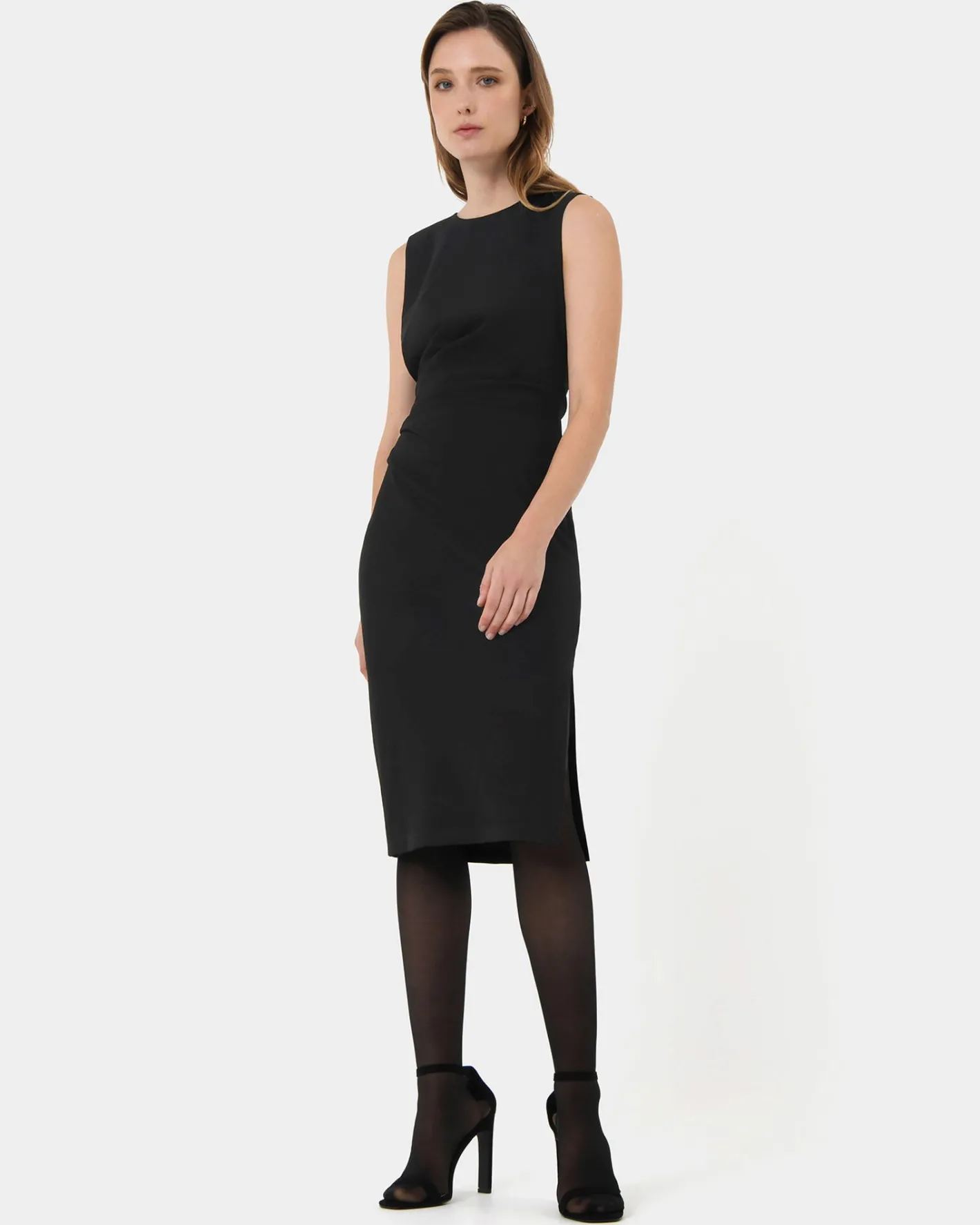 Forcast Faith Side Pleated Midi Dress Black Clearance