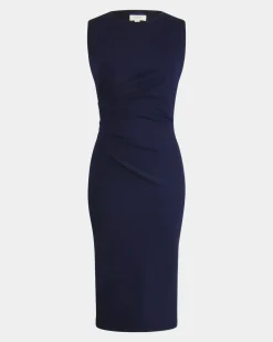 Forcast Faith Side Pleated Midi Dress Navy Sale