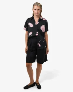 Forcast Felicia Floral Satin Shirt Black Pink Discount