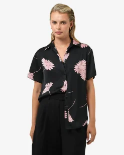 Forcast Felicia Floral Satin Shirt Black Pink Discount