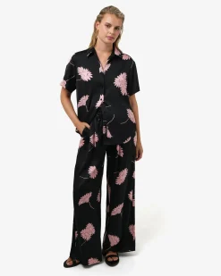 Forcast Felicia Floral Satin Shirt Black Pink Discount
