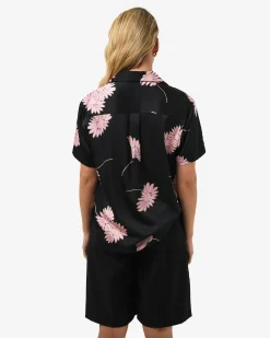 Forcast Felicia Floral Satin Shirt Black Pink Discount