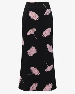 Forcast Felicia Floral Satin Skirt Black Pink Online