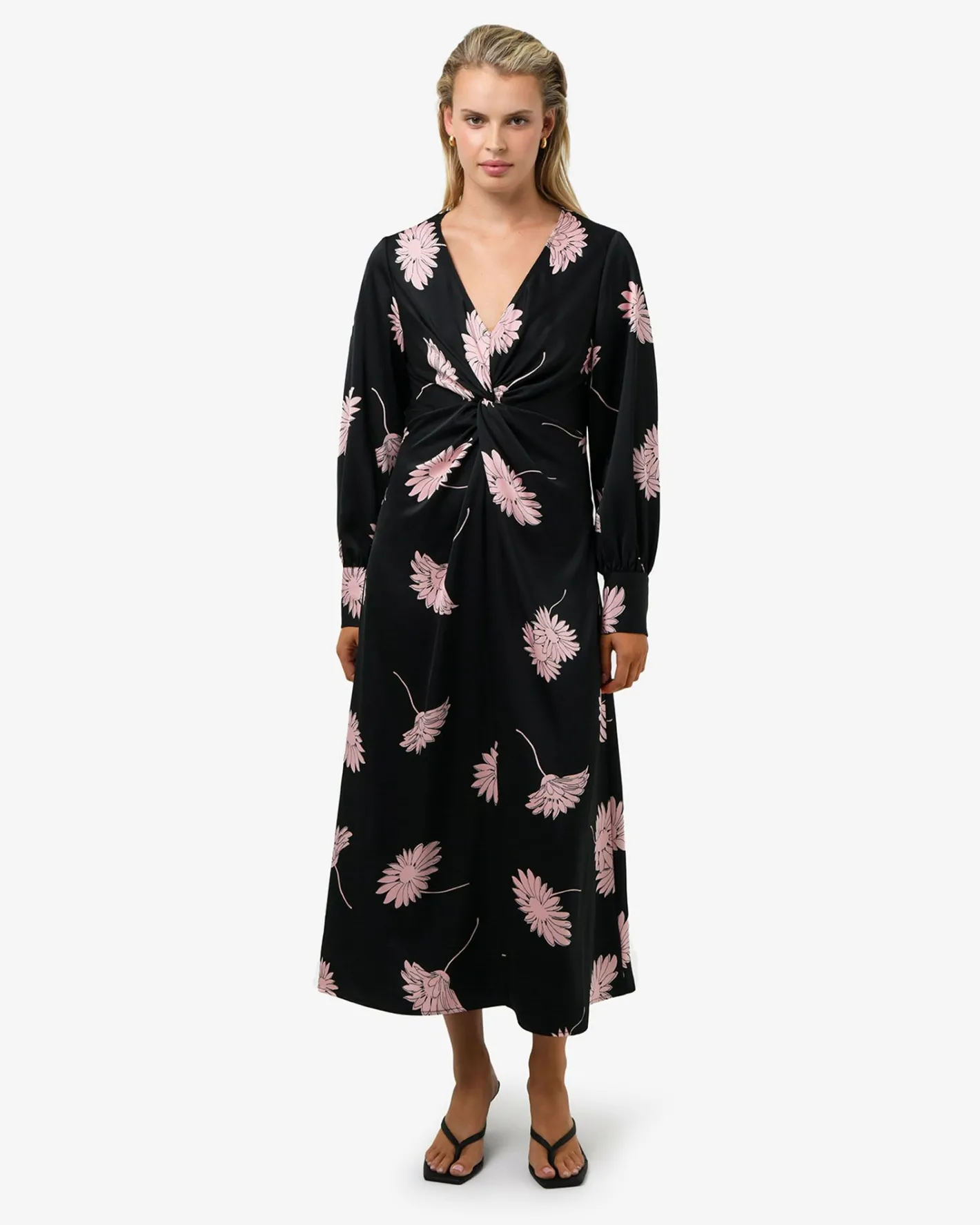 Forcast Felicia Floral Twist Dress Black Pink New