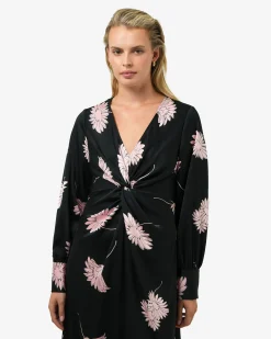 Forcast Felicia Floral Twist Dress Black Pink New