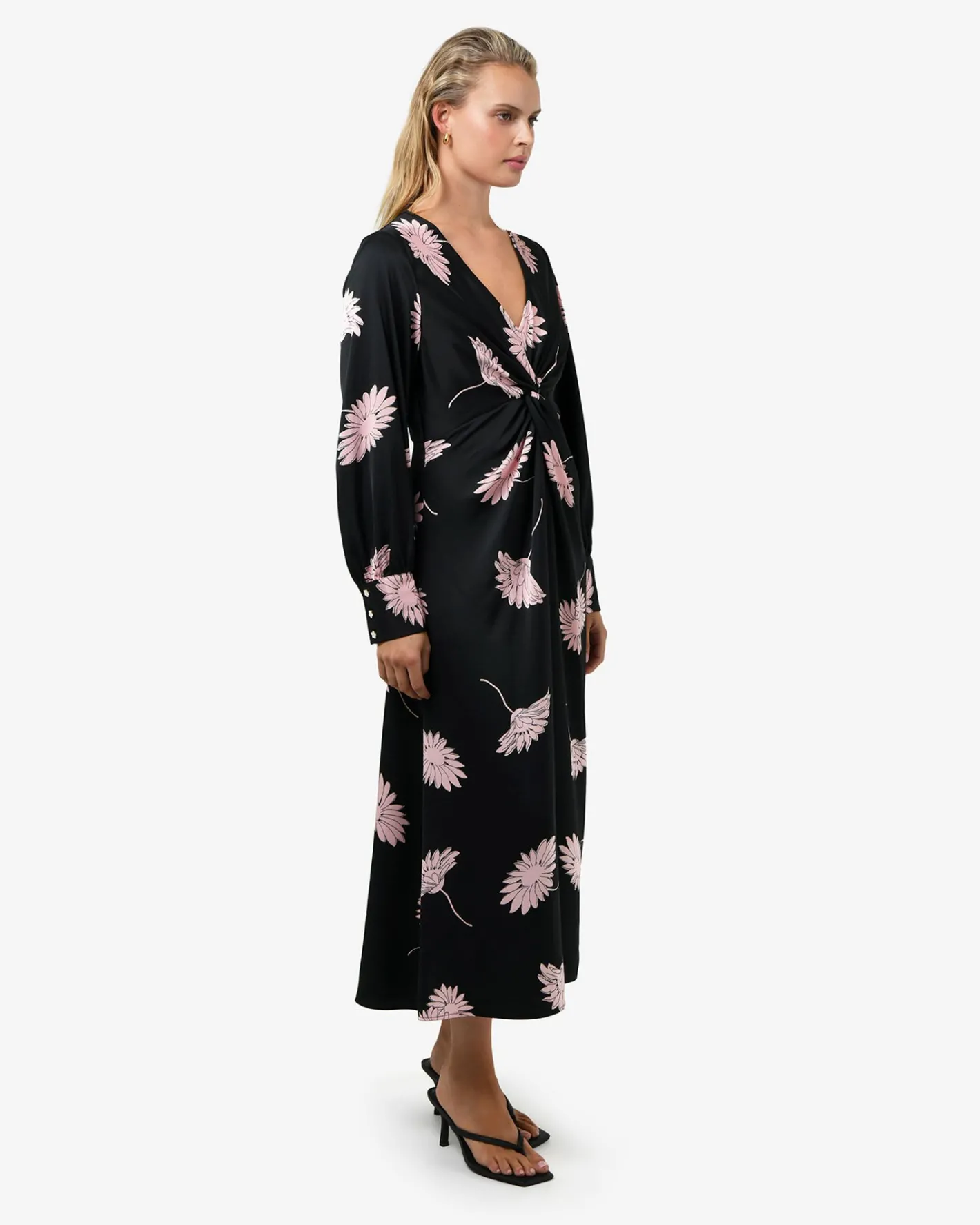 Forcast Felicia Floral Twist Dress Black Pink New