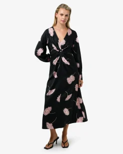 Forcast Felicia Floral Twist Dress Black Pink New