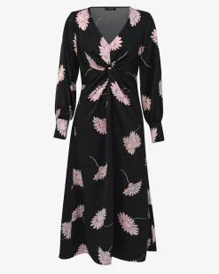 Forcast Felicia Floral Twist Dress Black Pink New