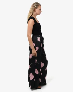 Forcast Felicia Satin Elastic Pants Black Pink Hot