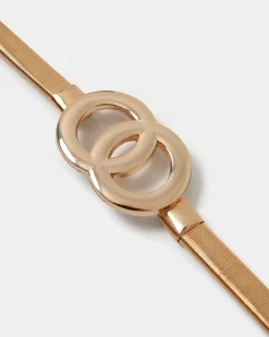 Forcast Fernanda Stretch Metal Belt Gold New