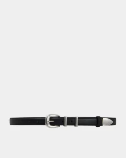 Forcast Finnley Leather Belt Black Brushed Silver Hot