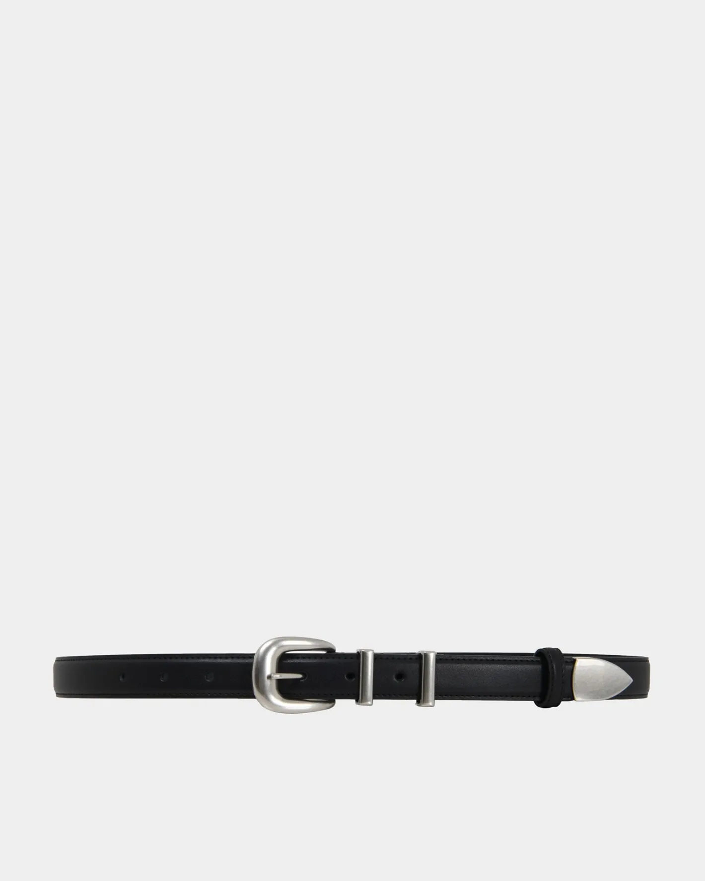 Forcast Finnley Leather Belt Black Brushed Silver Hot