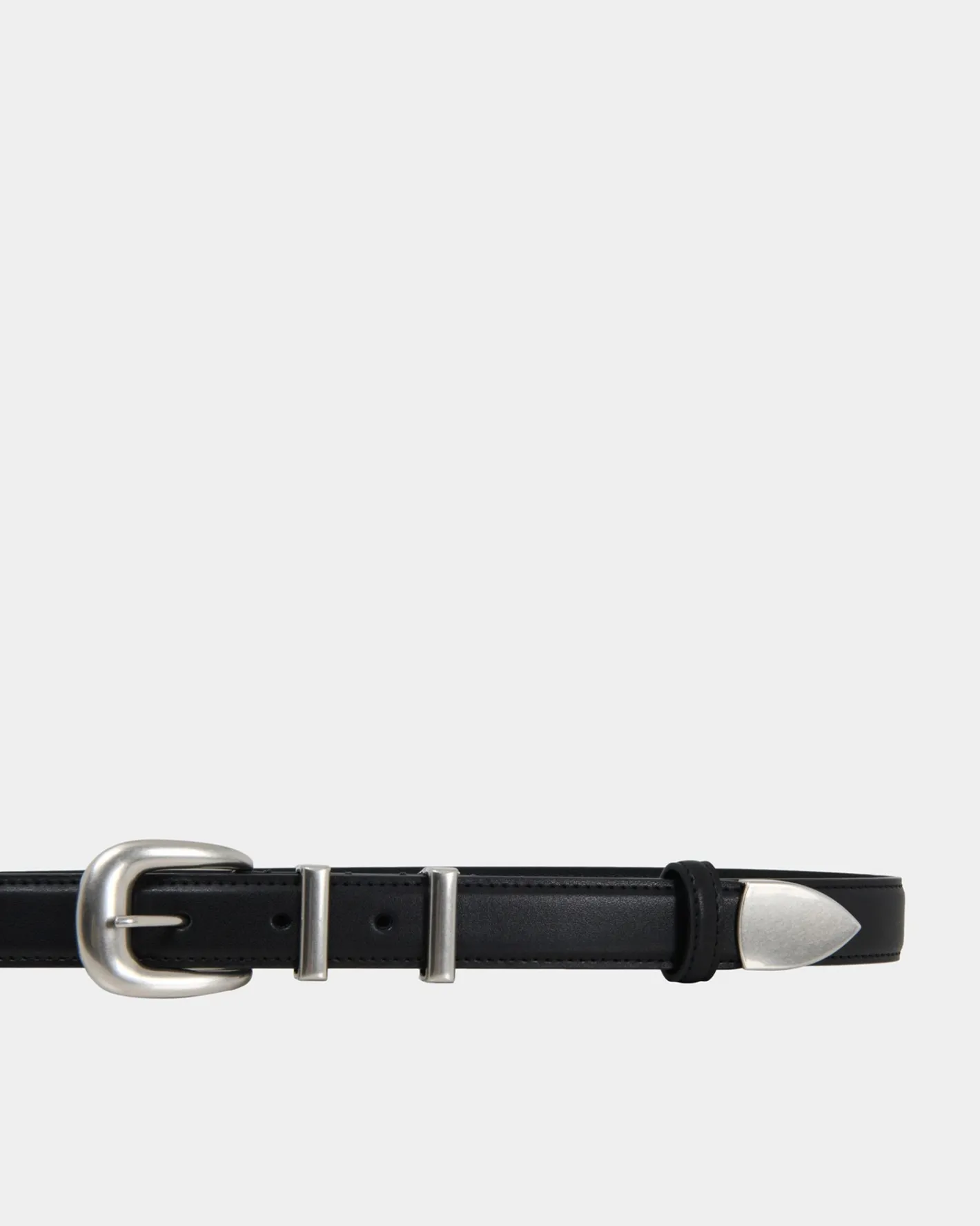 Forcast Finnley Leather Belt Black Brushed Silver Hot