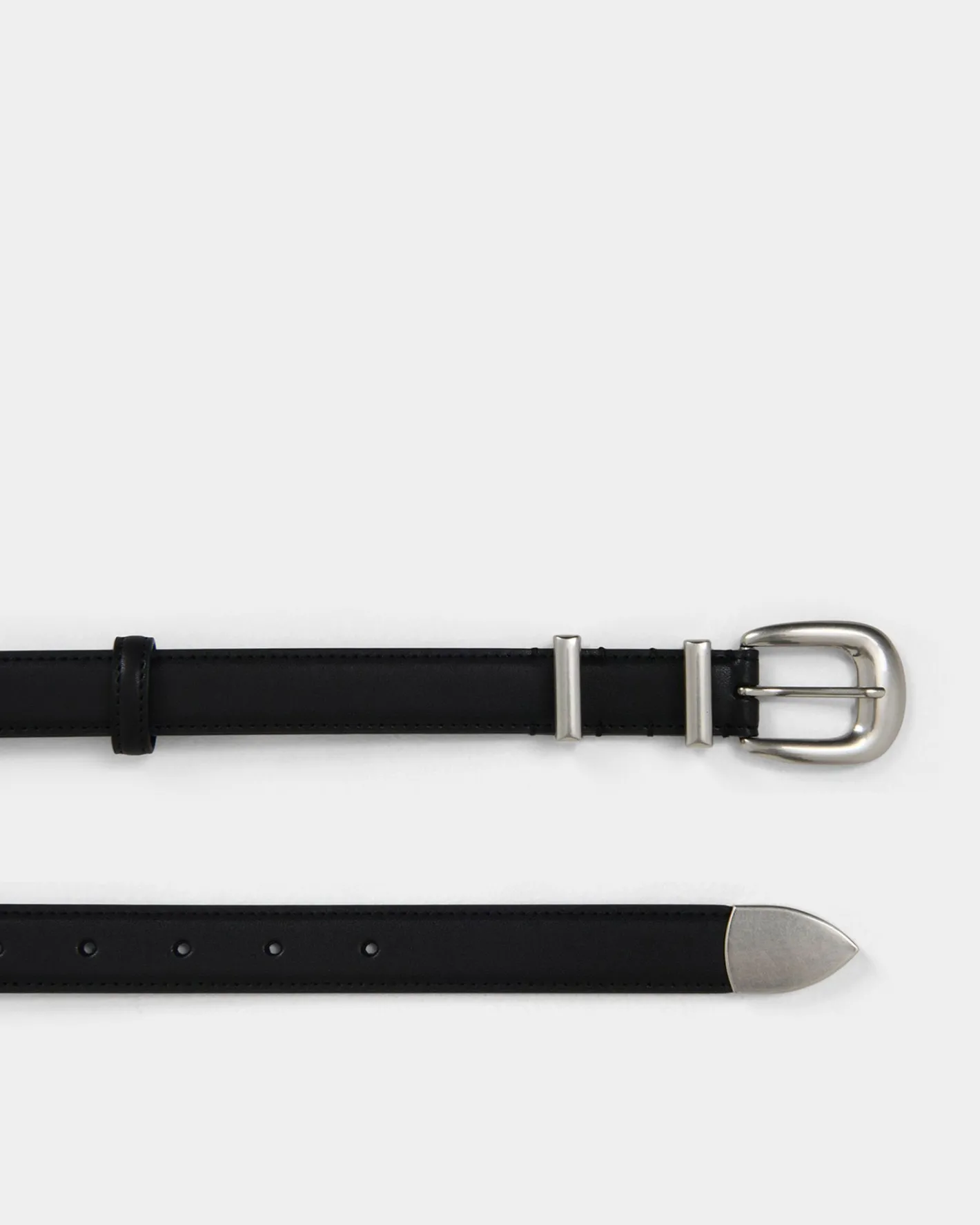 Forcast Finnley Leather Belt Black Brushed Silver Hot