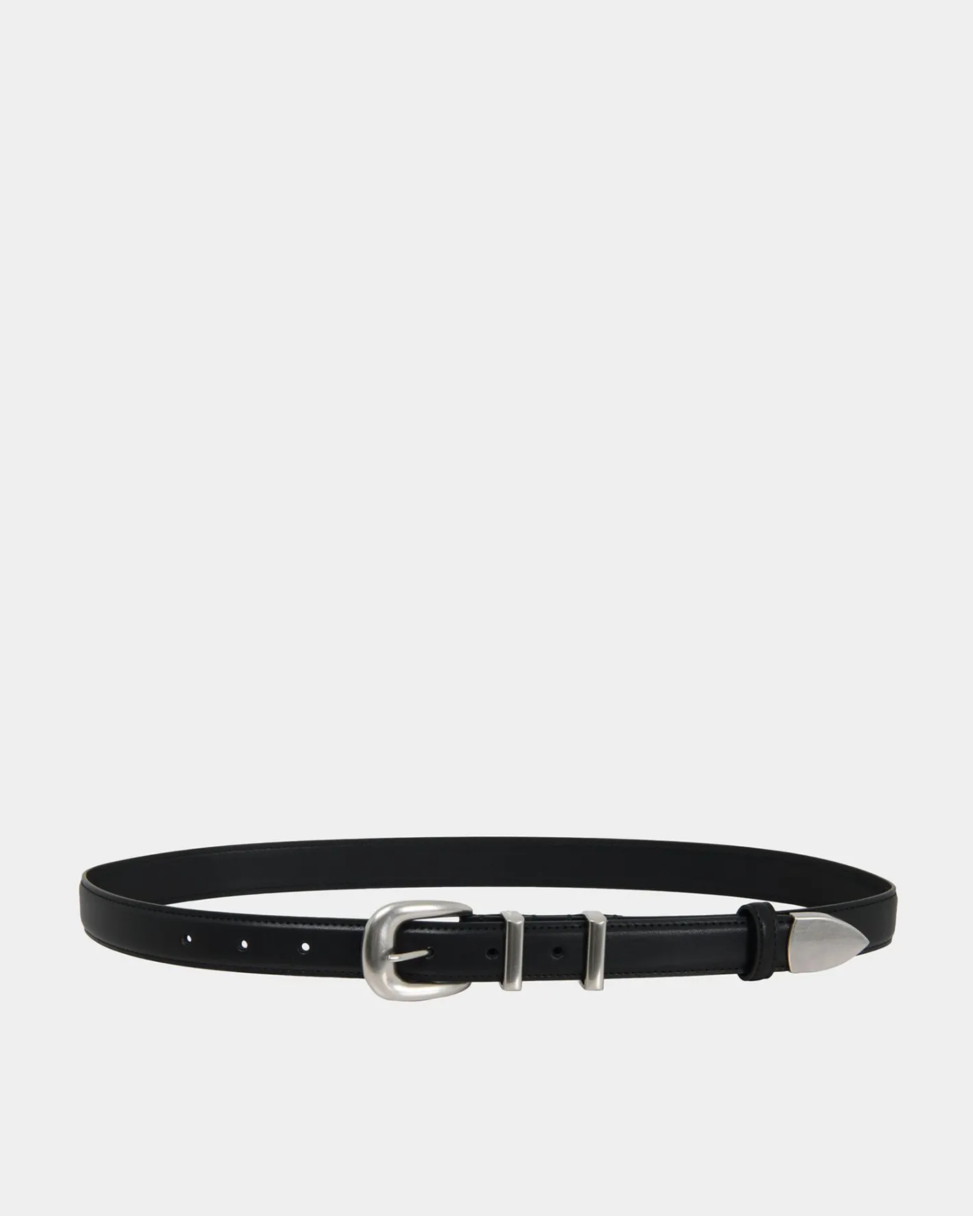 Forcast Finnley Leather Belt Black Brushed Silver Hot
