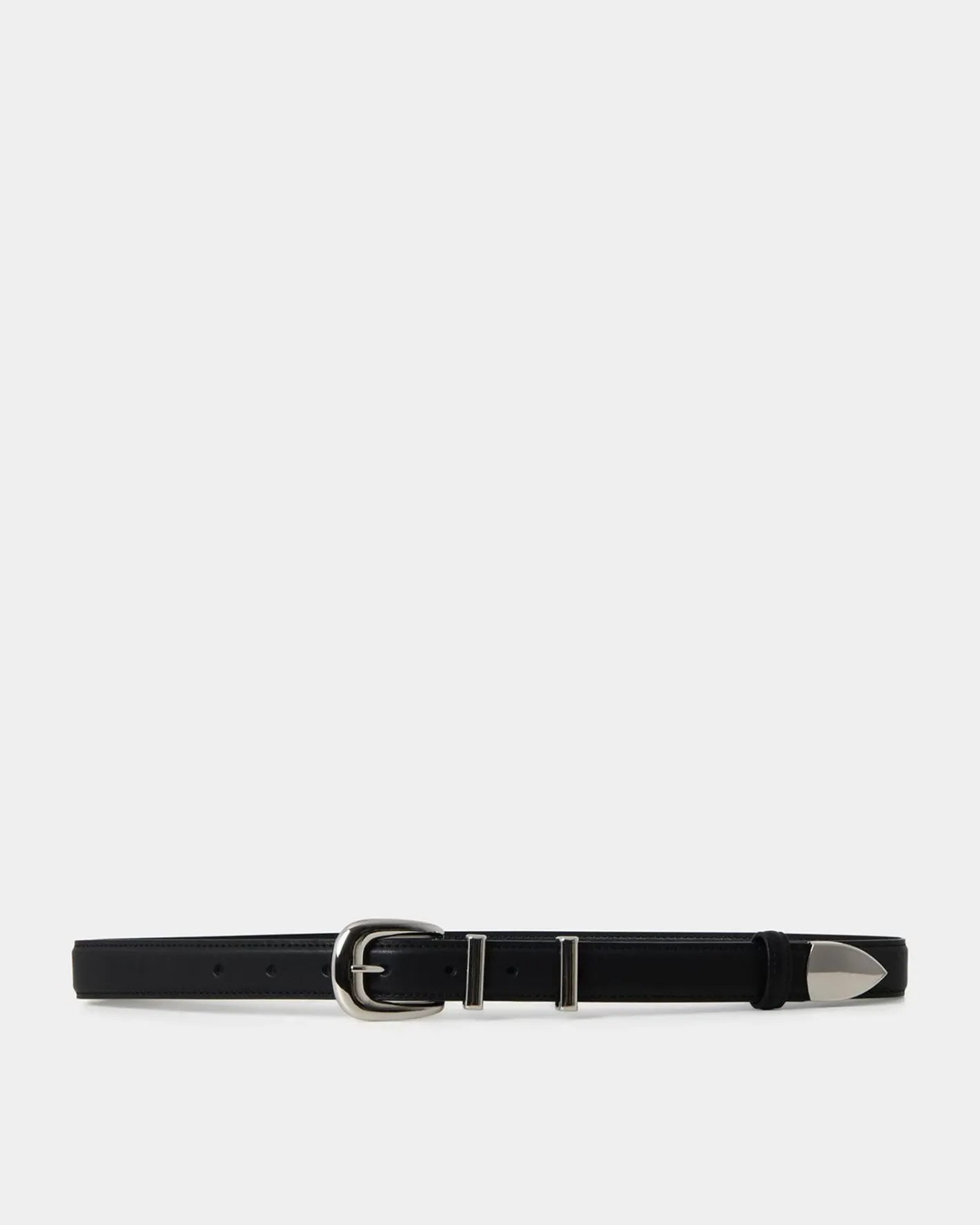 Forcast Finnley Leather Belt Black Silver New