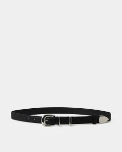 Forcast Finnley Leather Belt Black Silver New