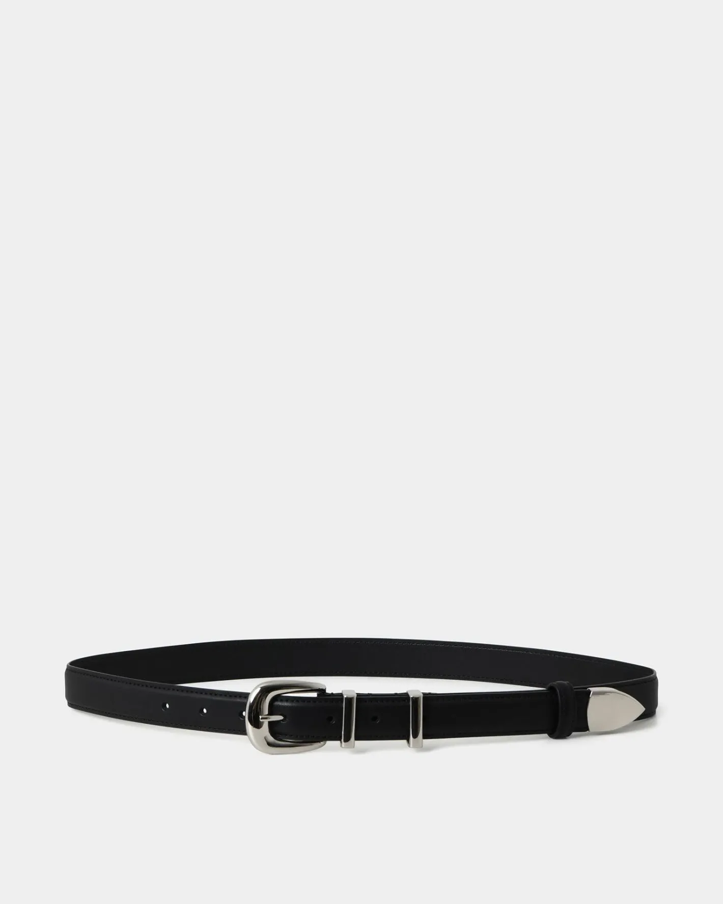 Forcast Finnley Leather Belt Black Silver New