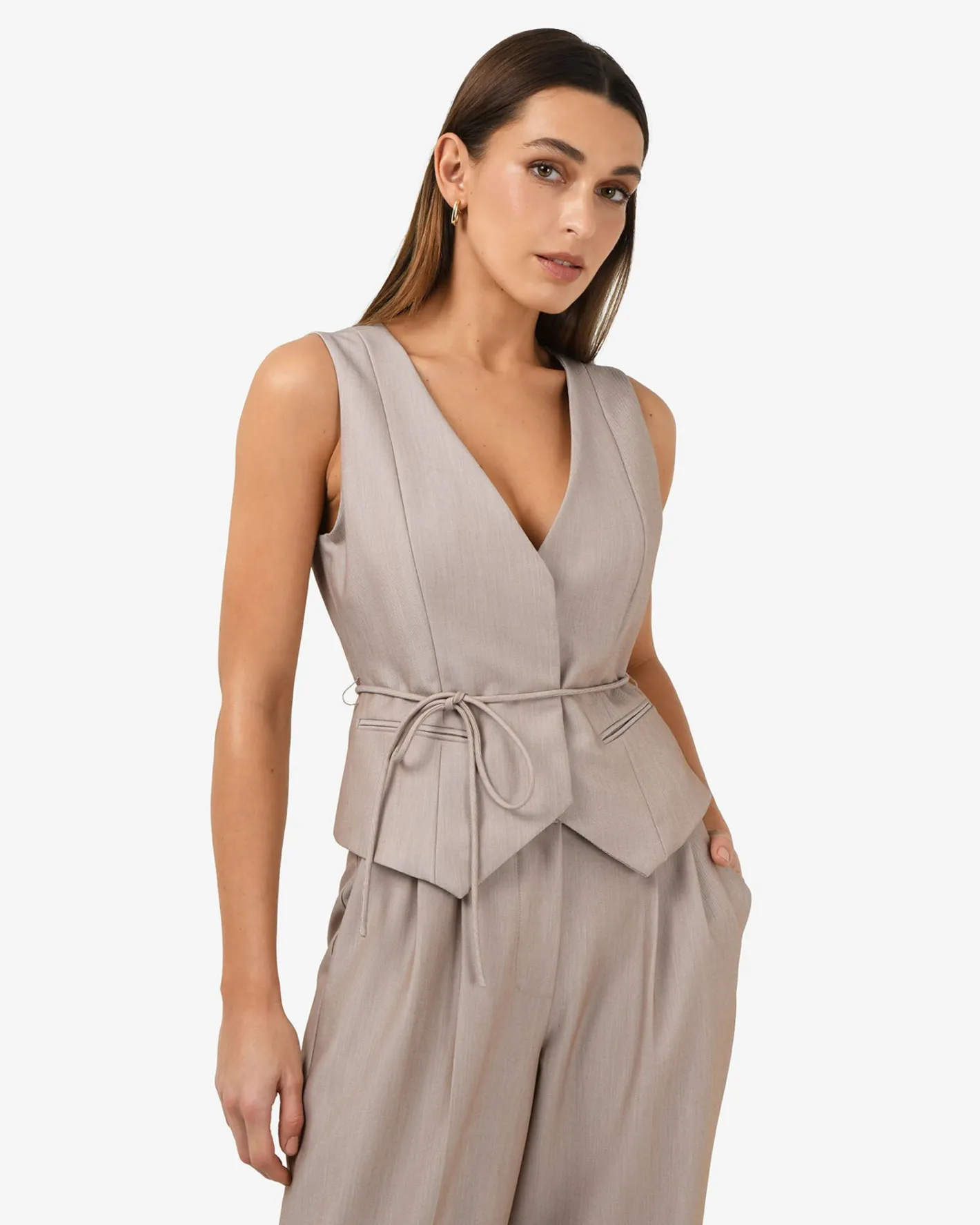 Forcast Fitzroy Belted Vest Oyster Beige Outlet