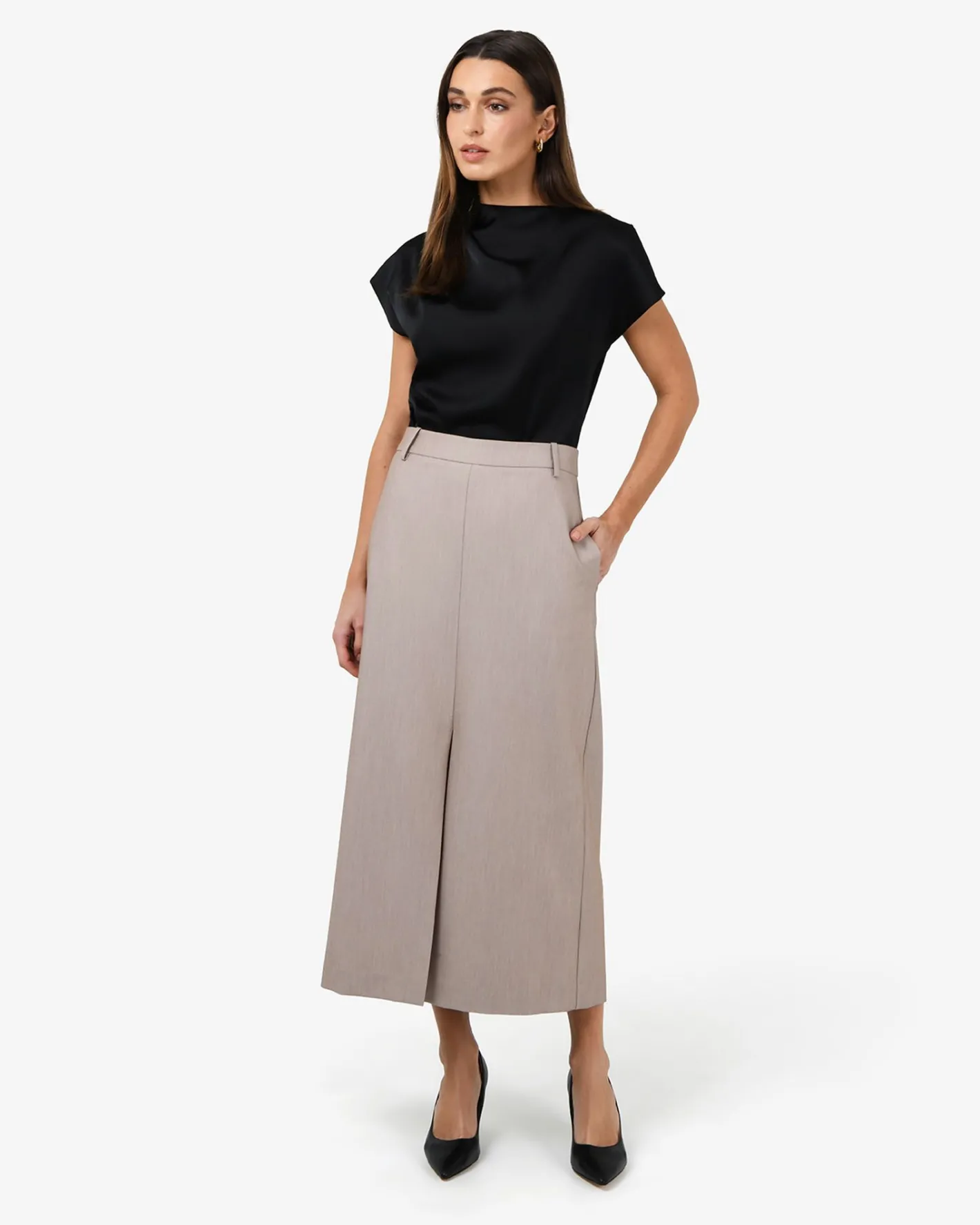 Forcast Fitzroy Column Skirt Oyster Beige Discount