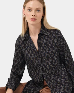 Forcast Freya Chain Print Blouse Navy Discount