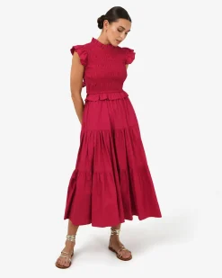 Forcast Gia Cotton Poplin Dress Crimson Sale