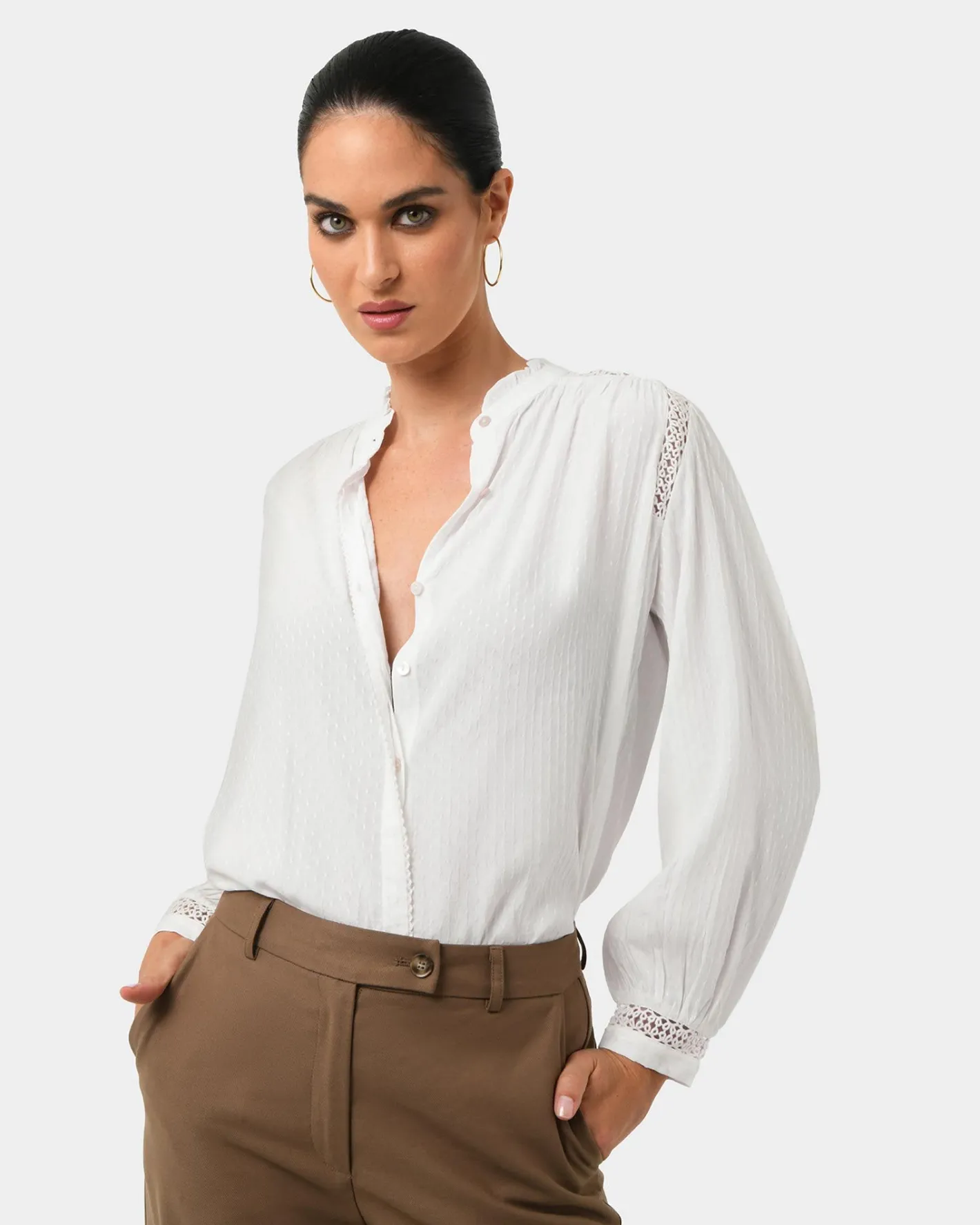 Forcast Giorga Lace Trim Blouse Ivory New