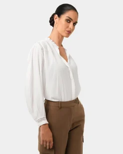 Forcast Giorga Lace Trim Blouse Ivory New