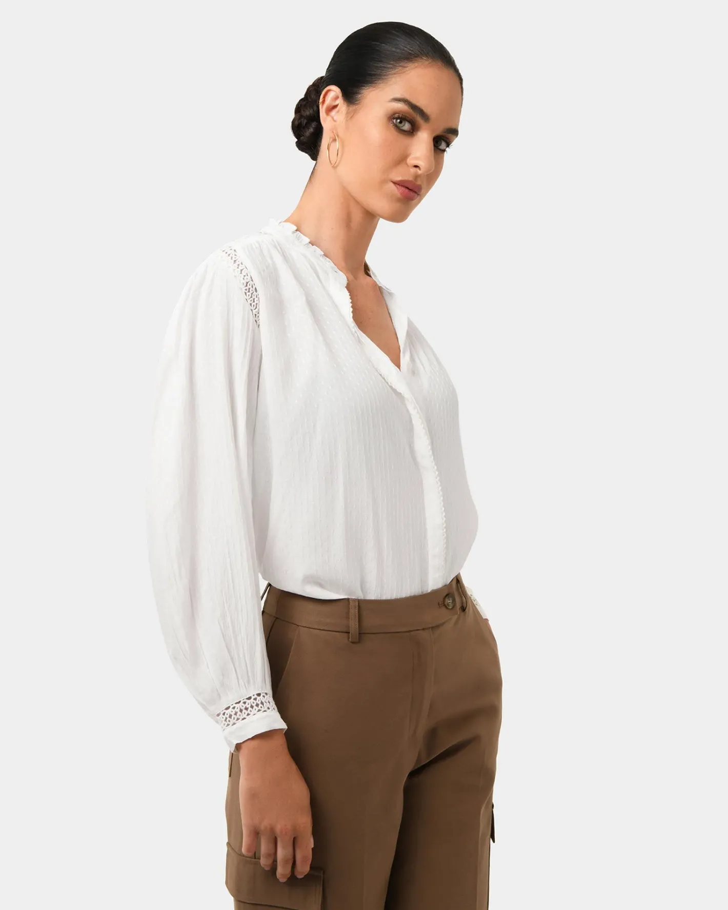 Forcast Giorga Lace Trim Blouse Ivory New
