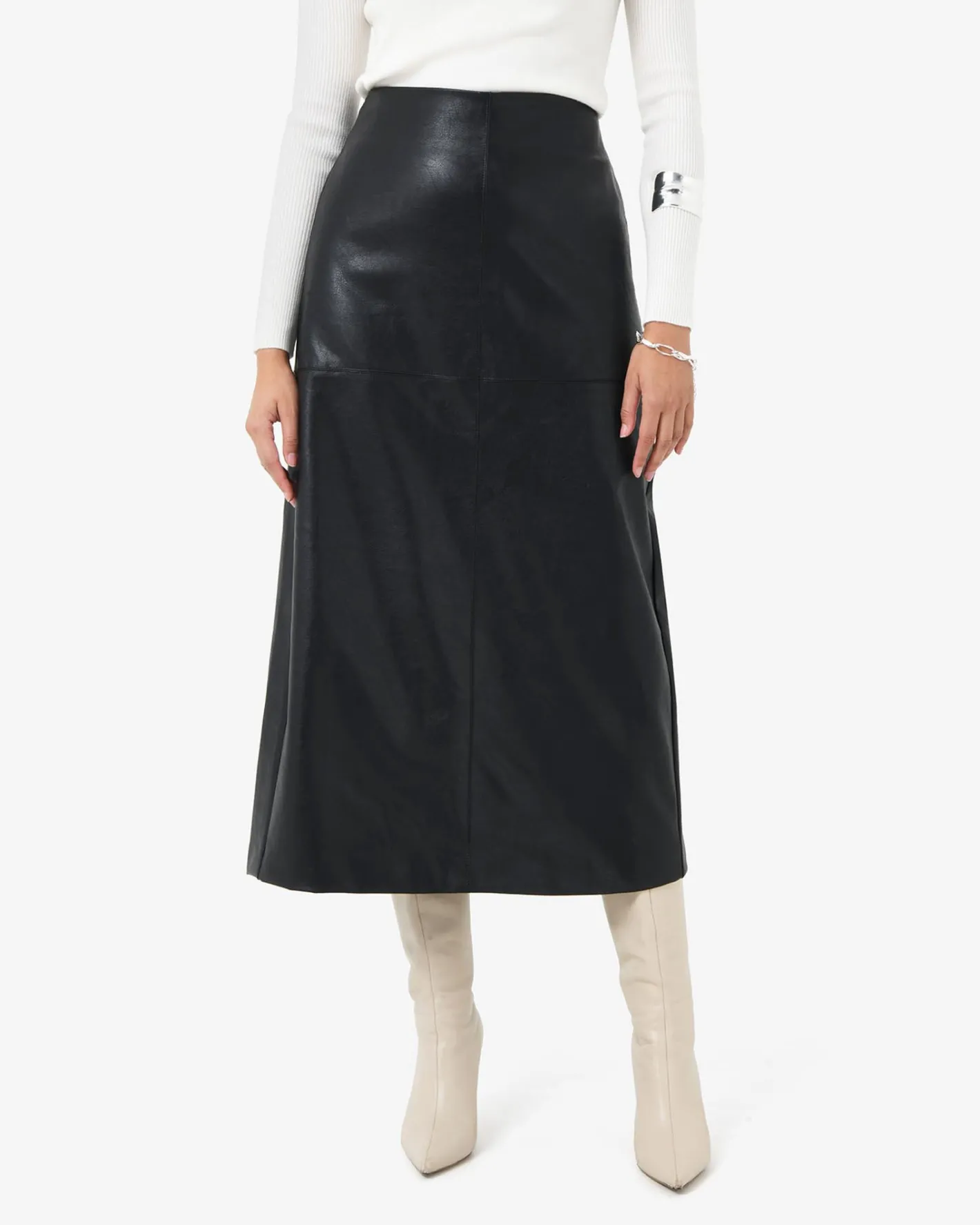 Forcast Giselle Panel Pu Skirt Black Hot