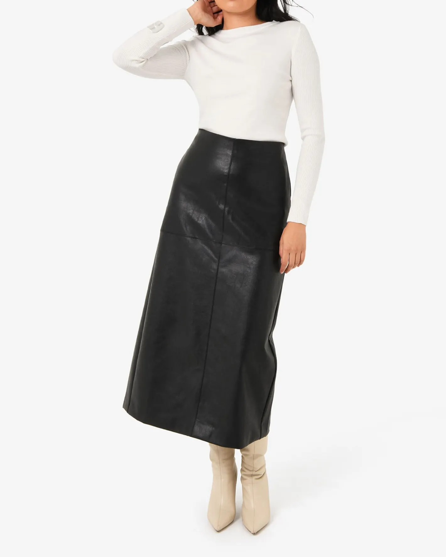 Forcast Giselle Panel Pu Skirt Black Hot